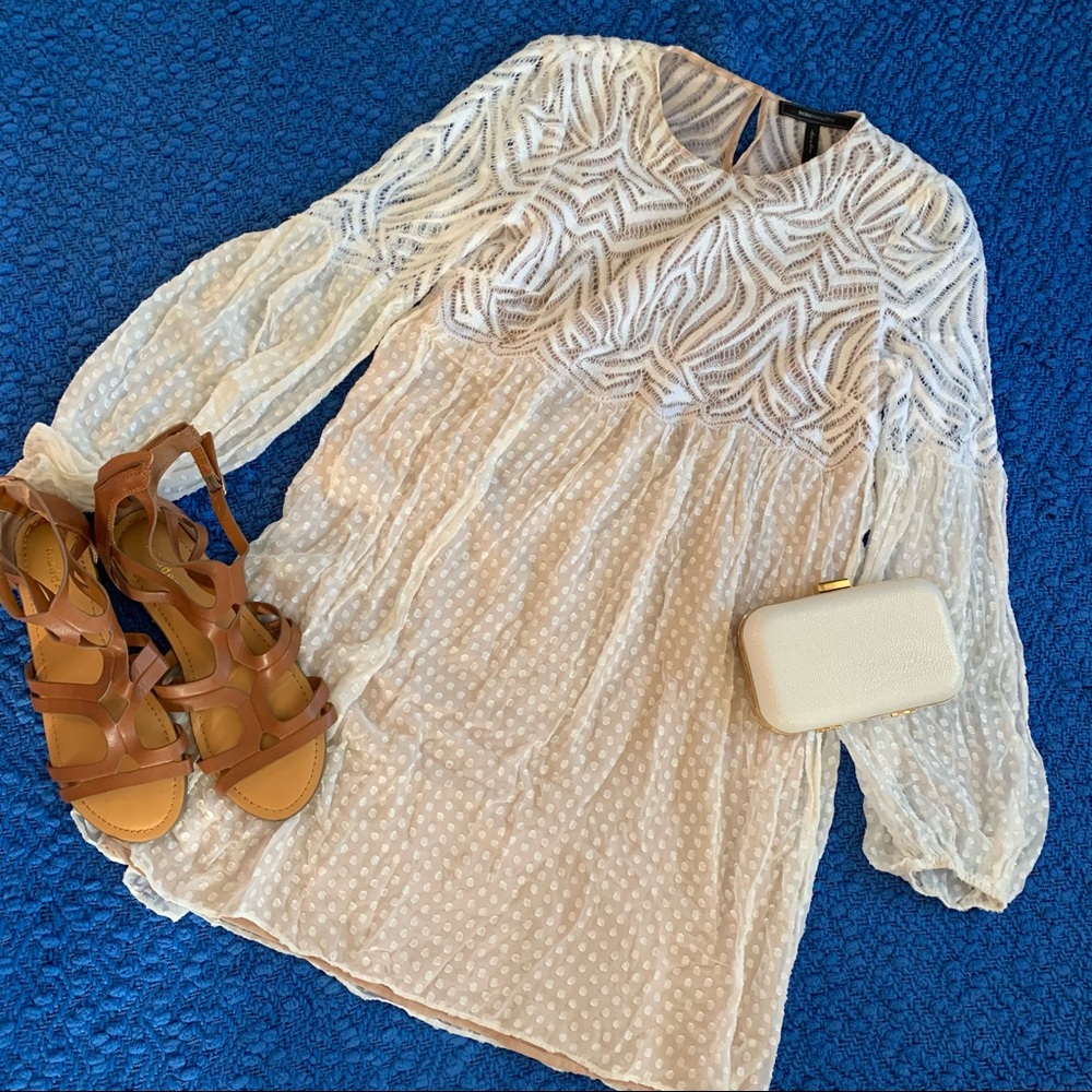 BCBGMAXARIA Kirta boho cream, white,lace dress XXS